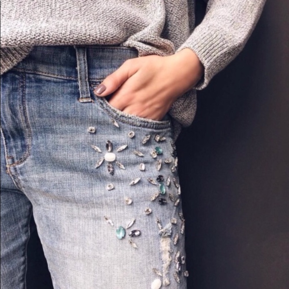 Pilcro Hyphen Bejeweled Mid-Rise Jeans